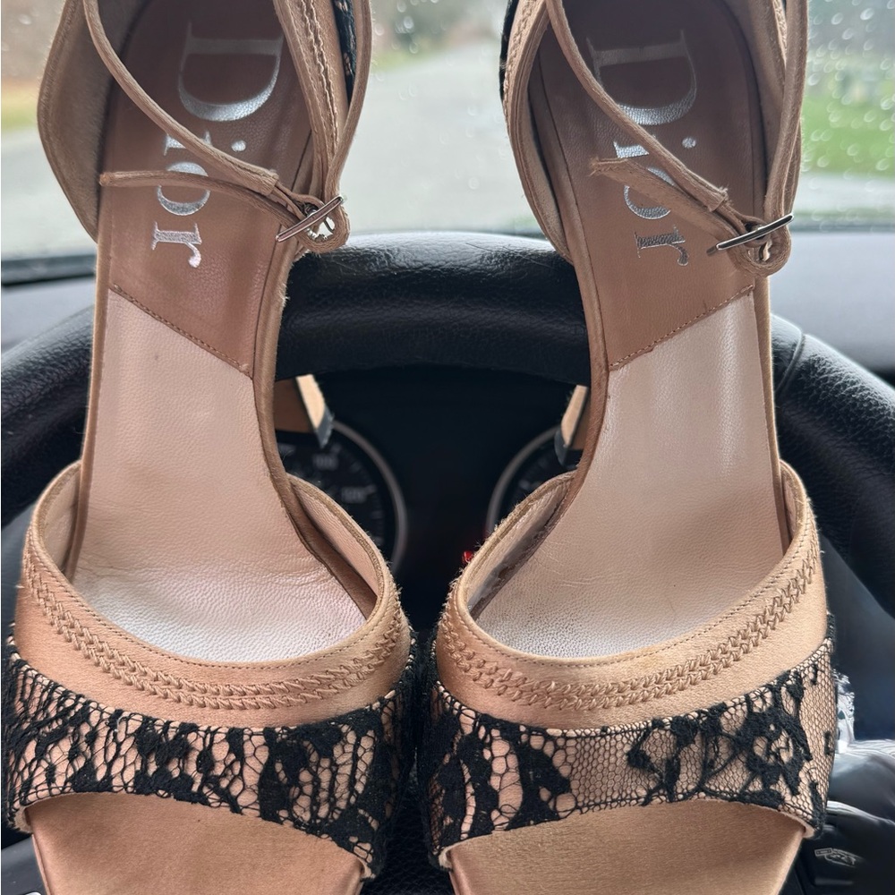 Dior Tan and Black Stiletto Heels with Animal Print